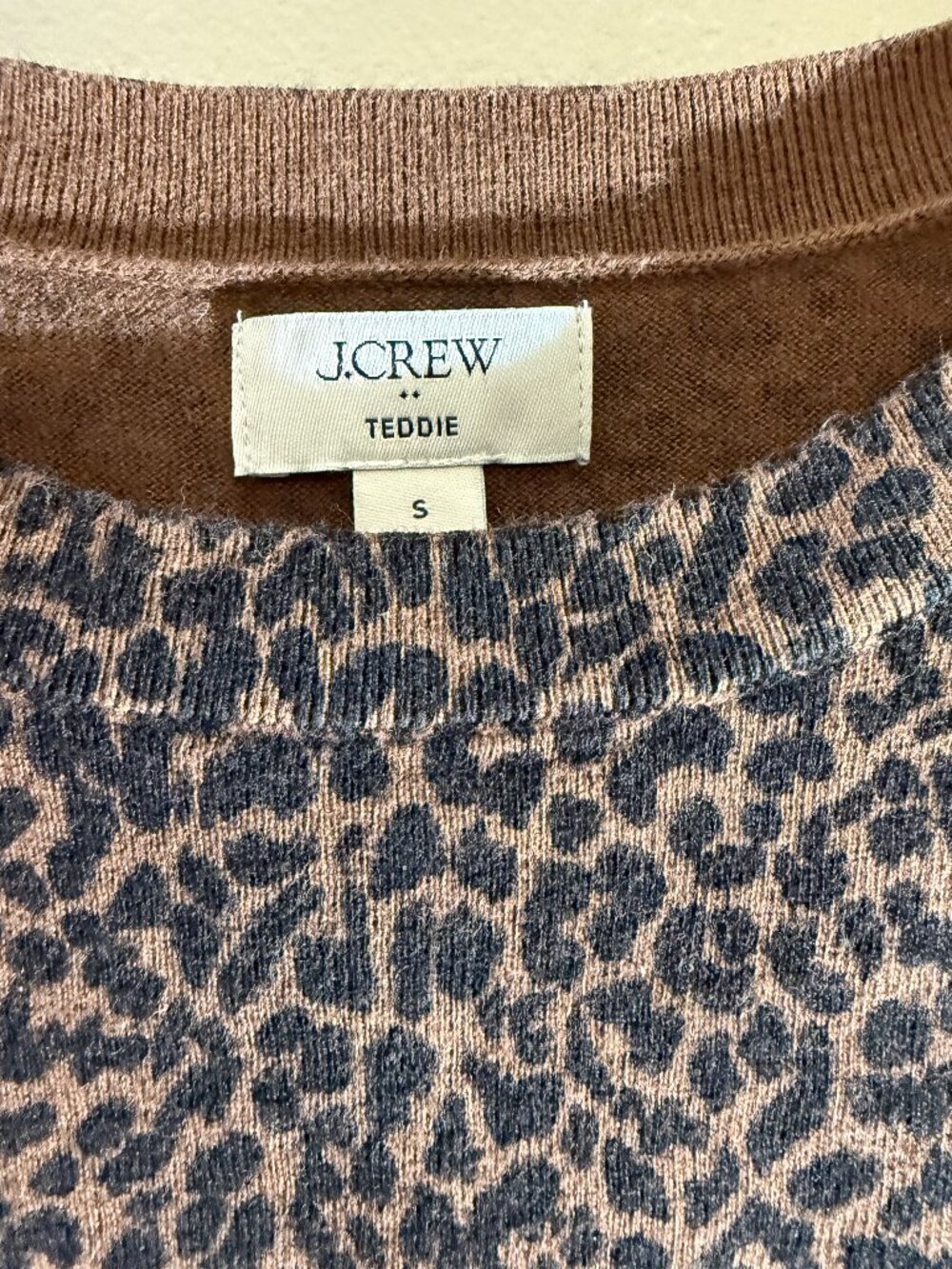 J.Crew Factory Leopard Teddie Crewneck Cotton Knit Sweater | Small